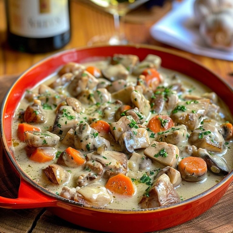 Blanquette de Veau served in red oval dish