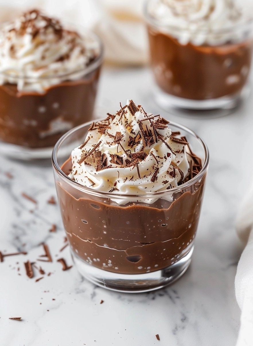 chocolate mousse served with white whipped cream on top