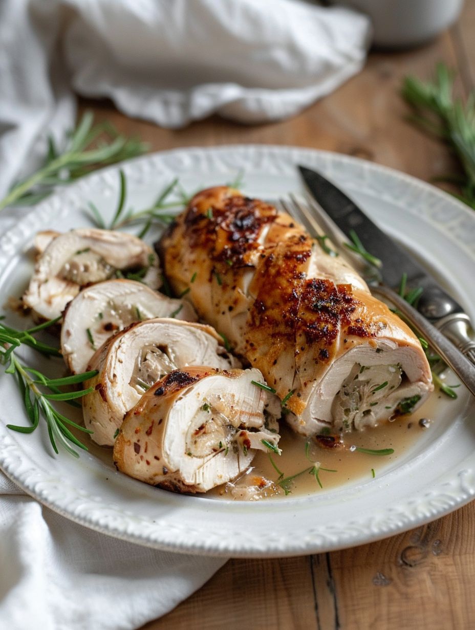 French chicken recipes Chicken roulade sliced and served
