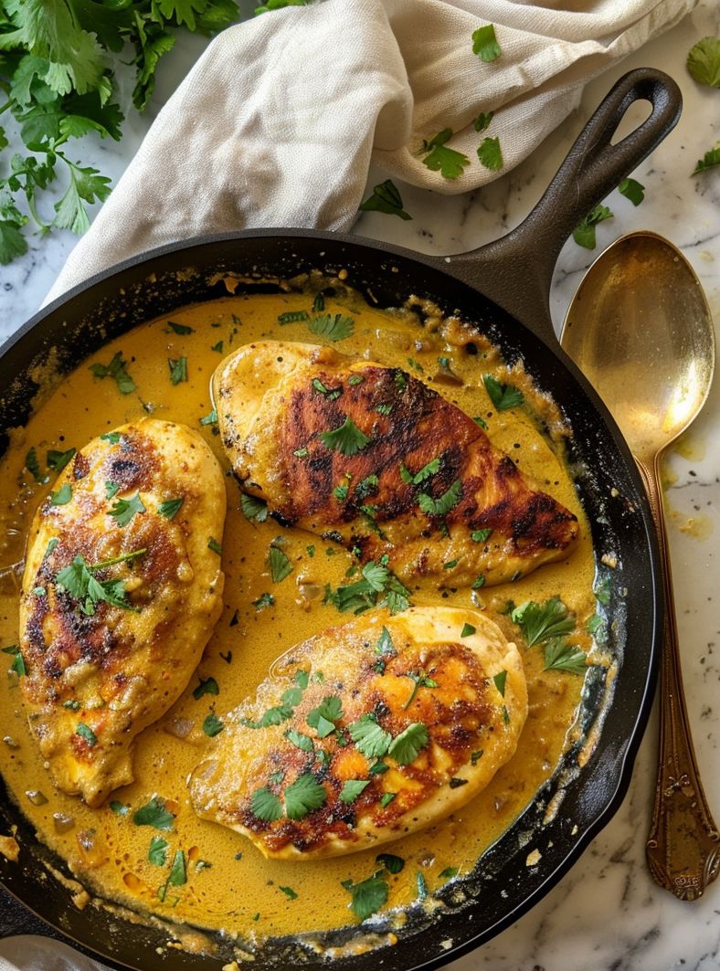 French chicken recipes Poulet a la Moutarde in cast iron skillet