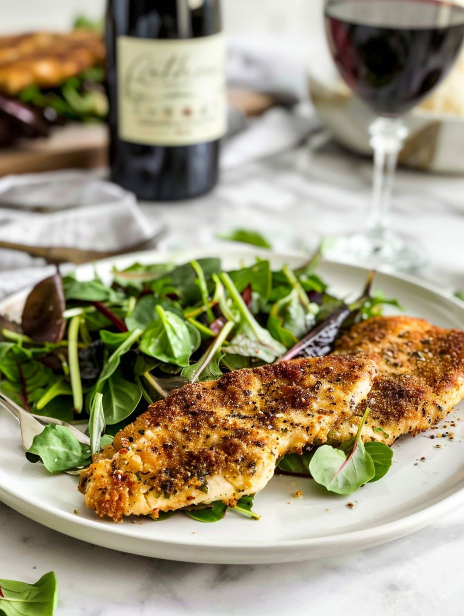 French chicken recipes thin Chicken Paillard served with a mixed green salad