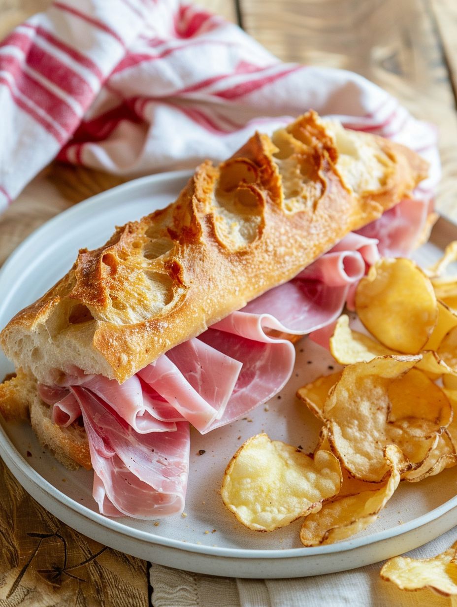 Sandwich Jambon Beurre baguette sandwich with ham slices French Lunch Meal