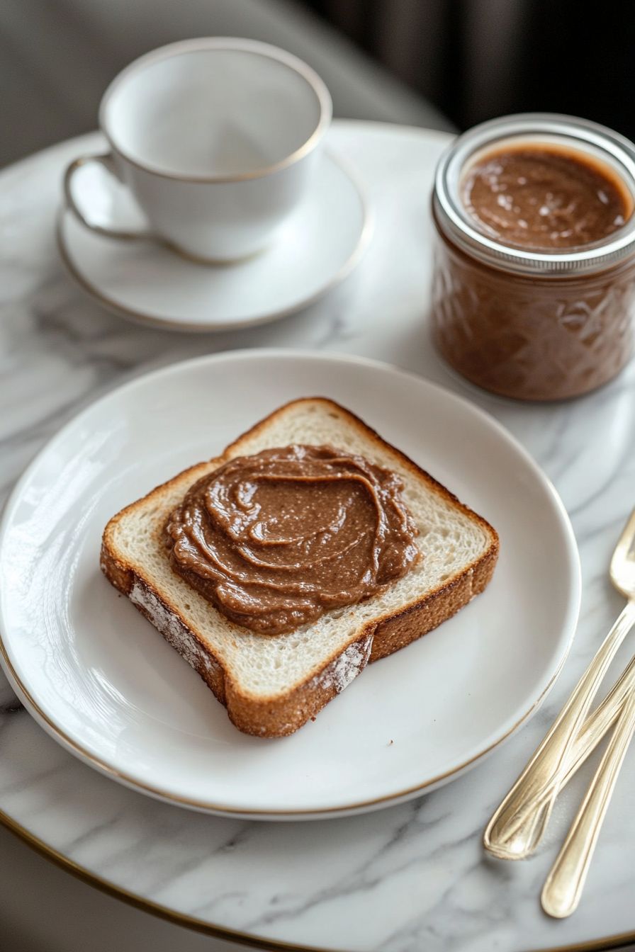 French Delicacies toasted white bread with chestnut spread