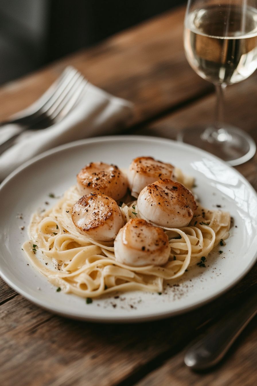 French Pasta Recipes Coquilles Saint Jacques with Fettuccine