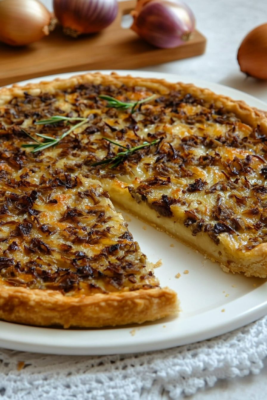 French Seafood Recipes Pissaladière tarte with one slice