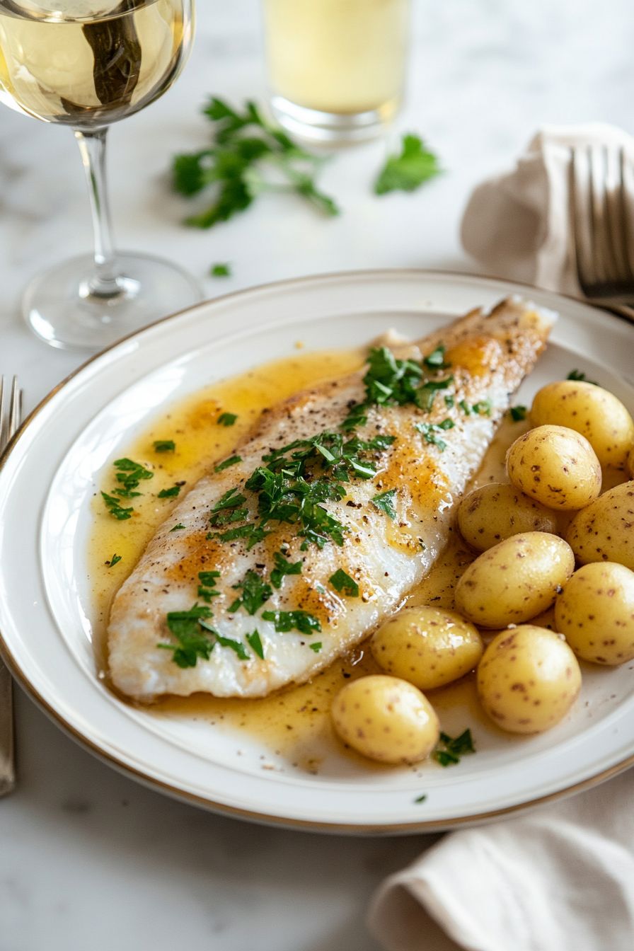 French fish recipes Sole Meuniere topped with parsely