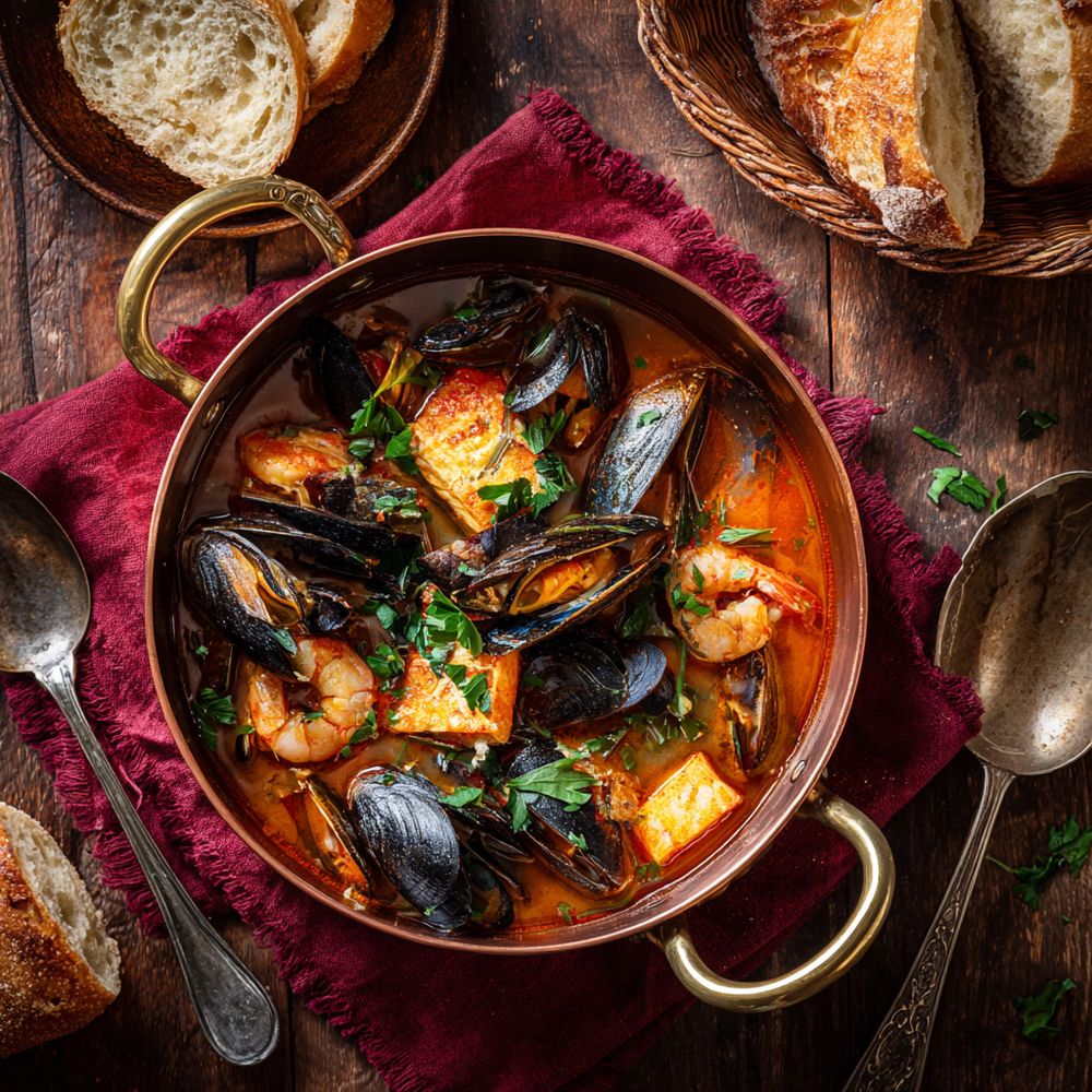 Famous French Foods Bouillabaisse stew with mussels
